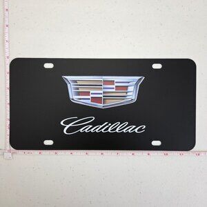 Cadillac Front License Plate Cover Black 12x6 inch Cadi Inspired Car Logo NEW